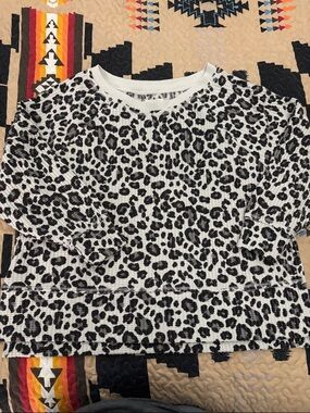 Black & White Leopard Print Waffle Knit Off Shoulder (Oversized)